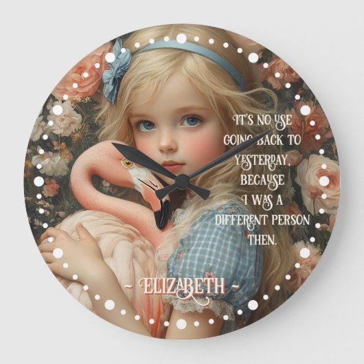  Alice in Wonderland met roze flamingo Grote Klok (Voorkant)
