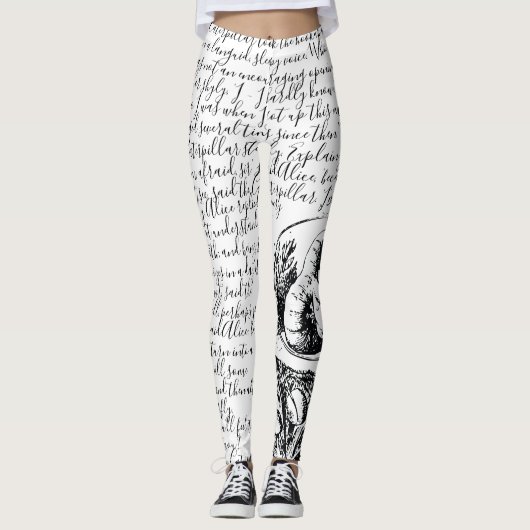 Alice in Wonderland met zwart en wit script Leggings (Voorkant)