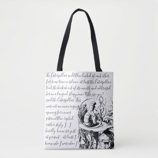 Alice in Wonderland met zwart en wit script Tote Bag (Voorkant)