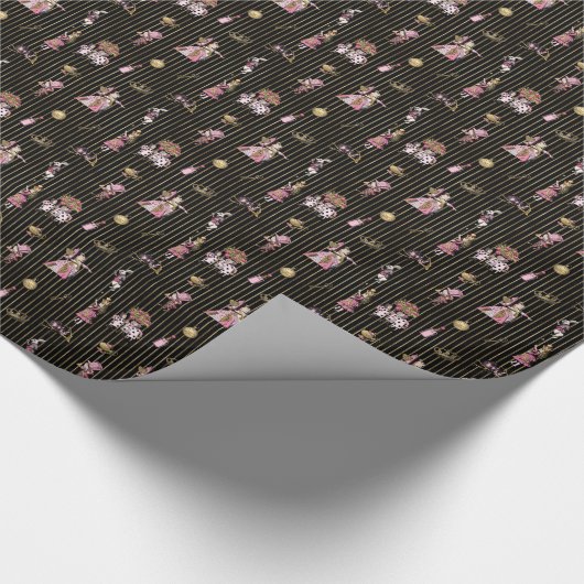 Alice in Wonderland met zwarte en gouden strips Cadeaupapier (Hoek)