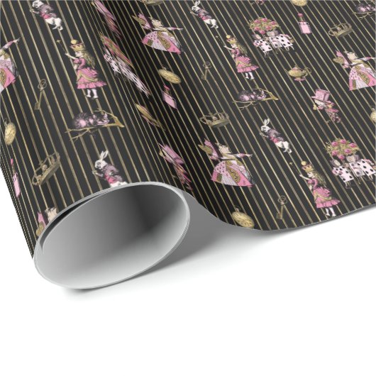 Alice in Wonderland met zwarte en gouden strips Cadeaupapier (Rol Hoek)
