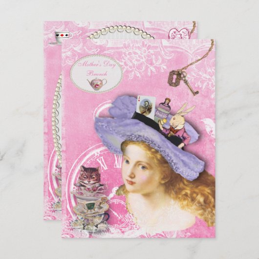 Alice in Wonderland Moederdag Brunch Kaart (Voorkant / Achterkant)