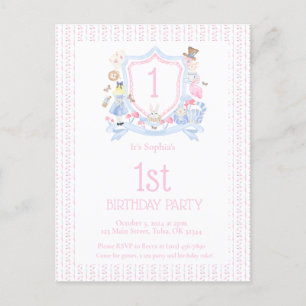 Alice in Wonderland Monogram Crest Party Briefkaart