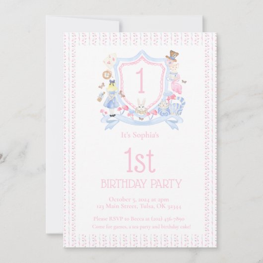 Alice in Wonderland Monogram Crest Uitnodiging (Voorkant)