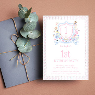 Alice in Wonderland Monogram Crest Uitnodiging