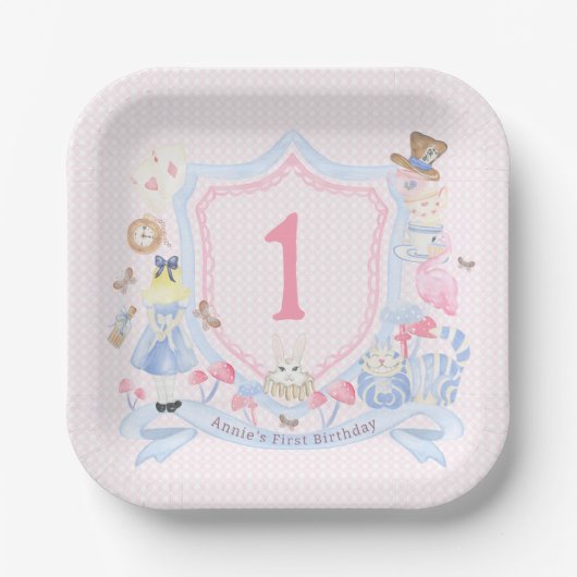 Alice in Wonderland Monogram Papieren Bordje (Voorkant)
