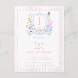 Alice in Wonderland Monogram Wapenschild Feest Briefkaart