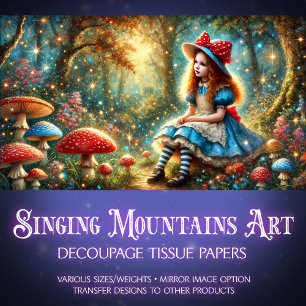 Alice in Wonderland Mushroom Forest Decoupage Tissuepapier