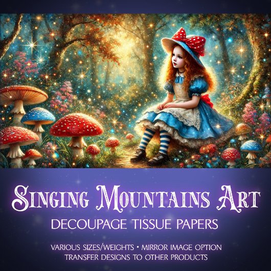 Alice in Wonderland Mushroom Forest Decoupage Tissuepapier