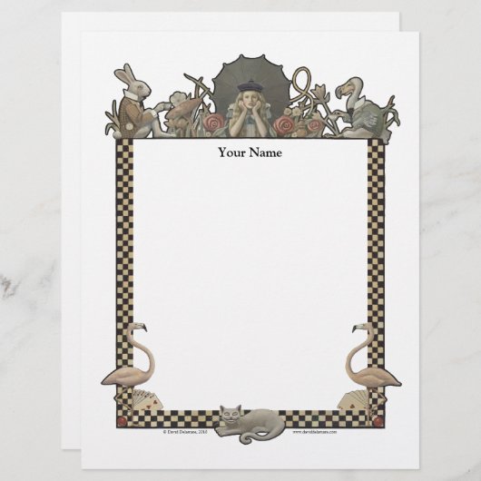 Alice in Wonderland Naam Letterhead Custom Briefhoofd (Voorkant / Achterkant)
