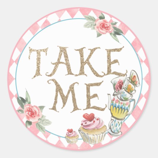 Alice in Wonderland: "Neem me Sticker" Ronde Sticker (Voorkant)