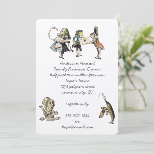 Alice in Wonderland nodigt uit voor de avondeten Kaart (Staand voorkant)