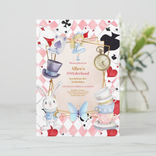 Alice in Wonderland One-derland 1e verjaardag Kaart (Staand voorkant)