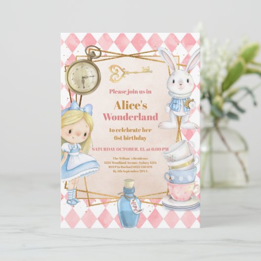 Alice in Wonderland One-derland 1e verjaardag Kaart (Staand voorkant)