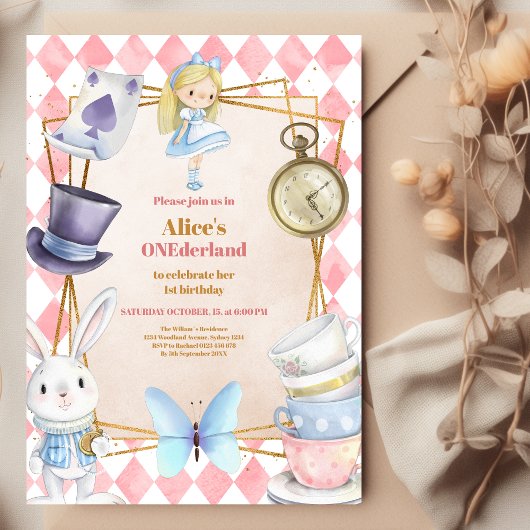 Alice in Wonderland One-derland 1e verjaardag Kaart