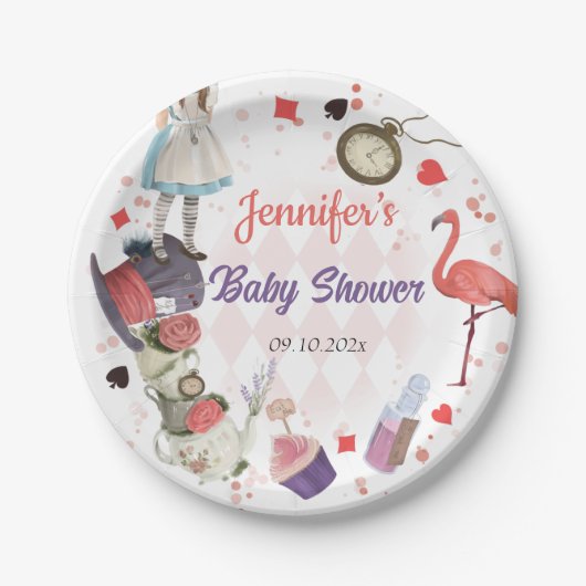 Alice in Wonderland Onederland Baby shower Papieren Bordje (Voorkant)