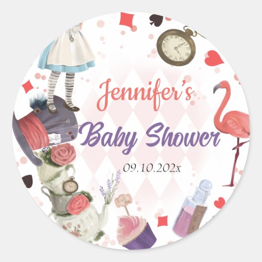 Alice in Wonderland Onederland Baby shower Ronde Sticker (Voorkant)