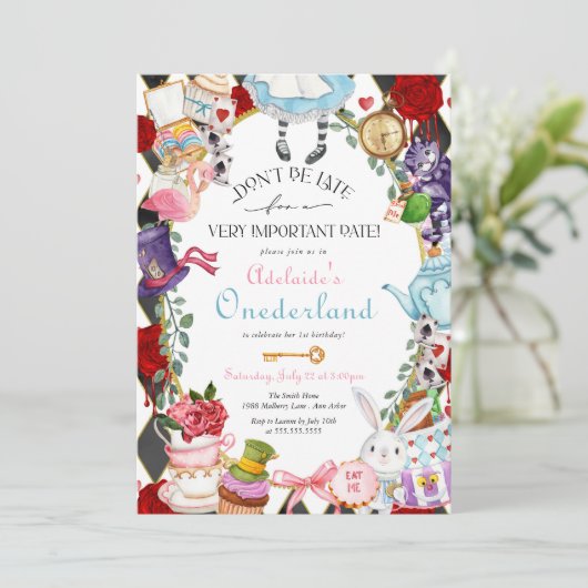 Alice in Wonderland - Onederland First Birthday I Kaart (Staand voorkant)