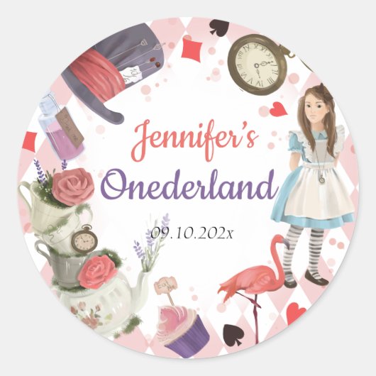 Alice in Wonderland Onederland Ronde Sticker (Voorkant)