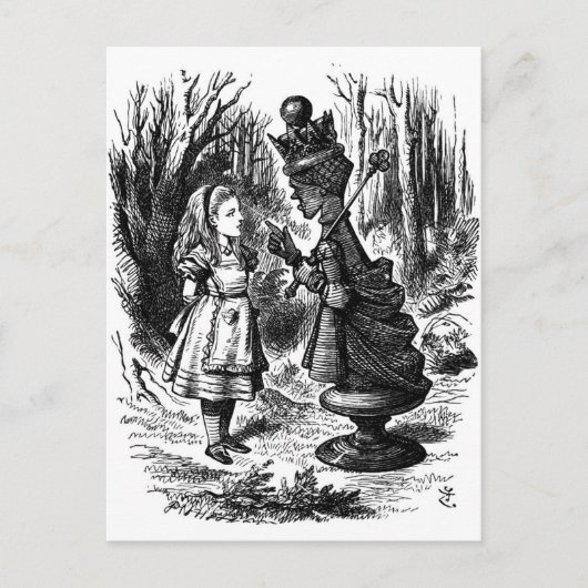 Alice in Wonderland ontmoet Red Queen Chess Piece Briefkaart (Voorkant)