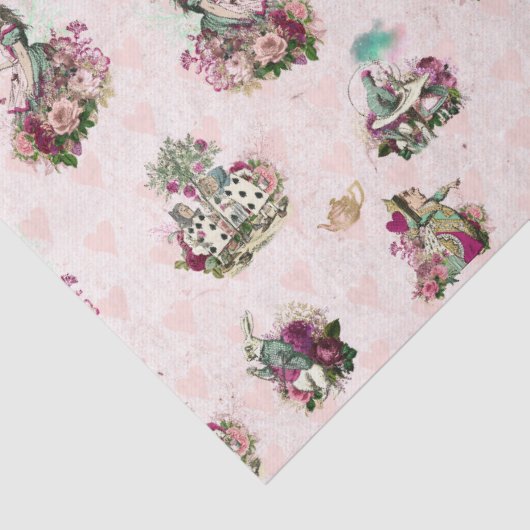 Alice in Wonderland Ontwerpen Roze Tissuepapier (Detail)