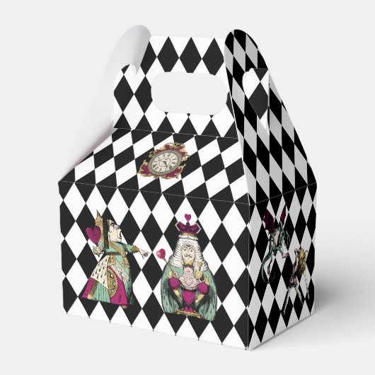 Alice in Wonderland op Black and White Harlequin Bedankdoosjes (Achterkant)