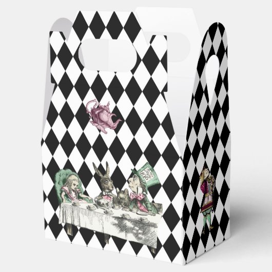 Alice in Wonderland op Black and White Harlequin Bedankdoosjes (Geopend)