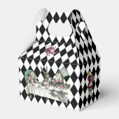 Alice in Wonderland op Black and White Harlequin Bedankdoosjes (Voorkant Zijde)