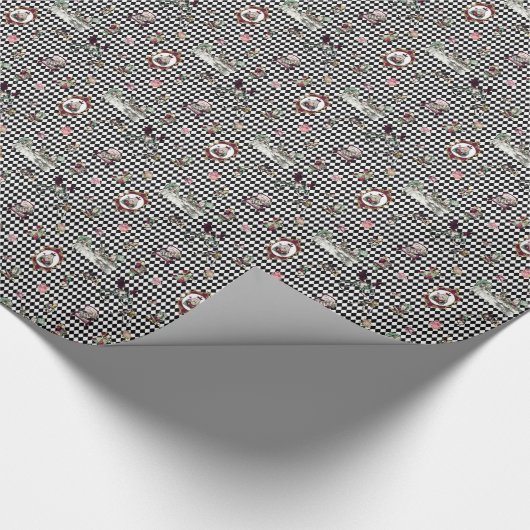 Alice in Wonderland op Black and White Harlequin Cadeaupapier (Hoek)
