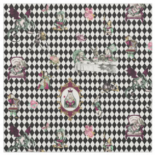 Alice in Wonderland op Black and White Harlequin Stof