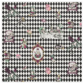 Alice in Wonderland op Black and White Harlequin Stof