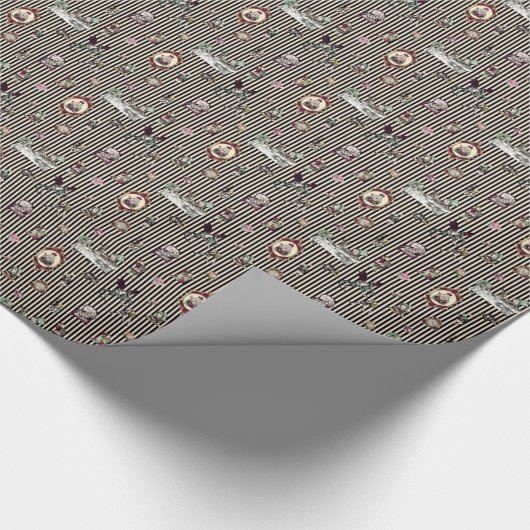 Alice in Wonderland op Black en Cream Striped Cadeaupapier (Hoek)