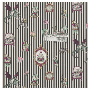 Alice in Wonderland op Black en Cream Striped Stof