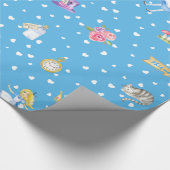Alice in Wonderland op Blue/White Falling Hearts Cadeaupapier (Hoek)