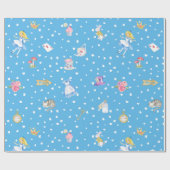 Alice in Wonderland op Blue/White Falling Hearts Cadeaupapier (Vlak)