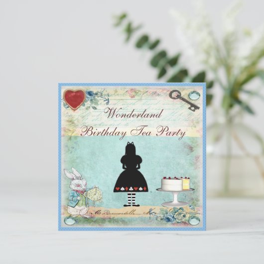 Alice in Wonderland op de dag van de geboorte Tea  Kaart (Staand voorkant)