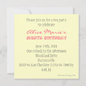 Alice in Wonderland op de dag van de geboorte Tea  Kaart (Achterkant)