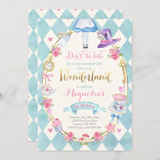 Alice in Wonderland op de dag van de uitnodiging v (Voorkant / Achterkant)