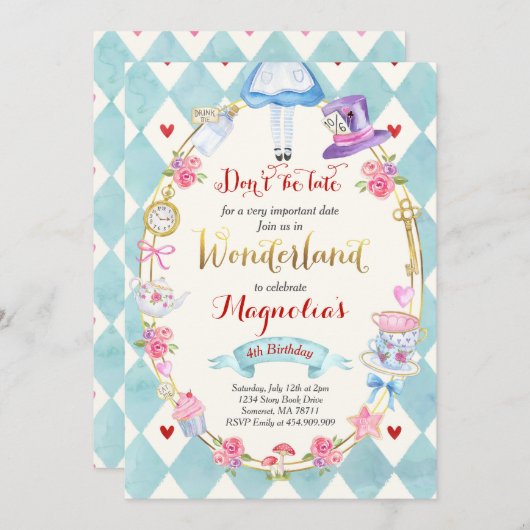 Alice in Wonderland op de dag van de uitnodiging v (Voorkant / Achterkant)