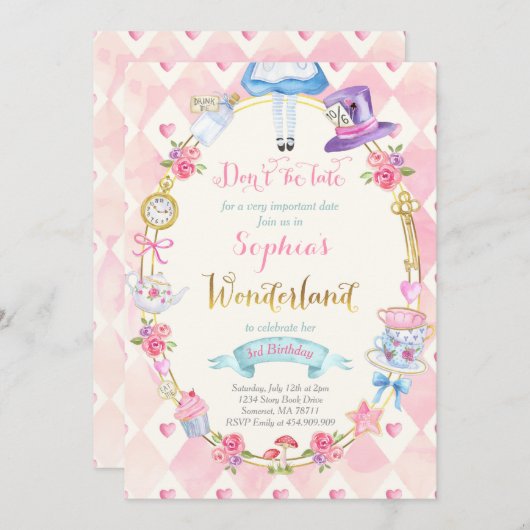 Alice in Wonderland op de dag van de uitnodiging v (Voorkant / Achterkant)