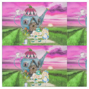 Alice in Wonderland op de Tea-pootgrond Stof