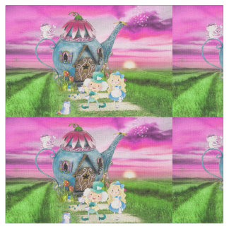 Alice in Wonderland op de Tea-pootgrond Stof