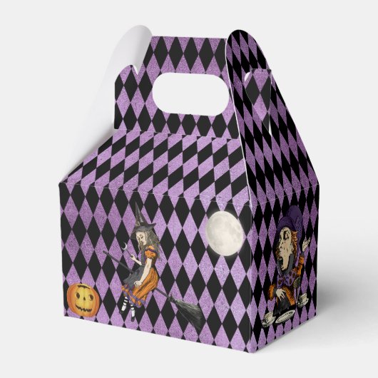 Alice in Wonderland op Halloween Violet Harlequin Bedankdoosjes (Achterkant)