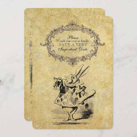 Alice in wonderland op  papieren bruiloft save the date (Voorkant / Achterkant)