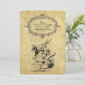 Alice in wonderland op  papieren bruiloft save the date (Staand voorkant)