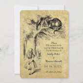 Alice in wonderland op  papieren bruiloft save the date (Achterkant)