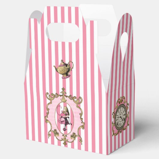 Alice in Wonderland op pastel roze/wit gestreept Bedankdoosjes (Geopend)