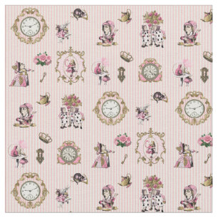Alice in Wonderland op pastroze/wit gestreept Stof