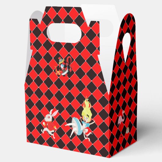 Alice in Wonderland op Red and Black Art Deco Bedankdoosjes (Geopend)