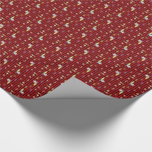 Alice in Wonderland op Red and Black Art Deco Cadeaupapier (Hoek)